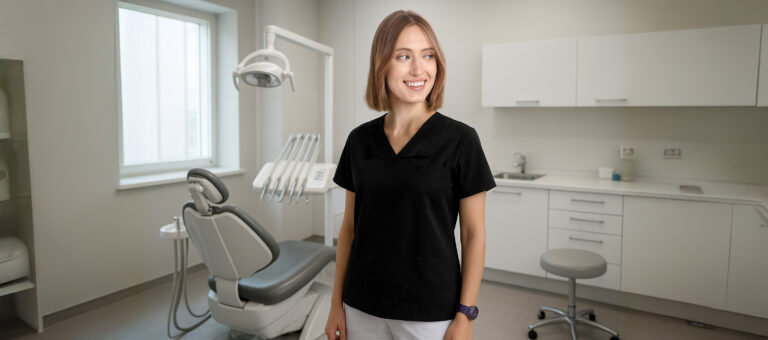 Divise sanitarie in nero: la novitร Quick NO stiro per chirurghi estetici, odontoiatri e igienisti dentali